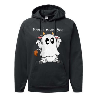 Moo I Mean Boo Ghost Cow Ghost Cow Halloween Farmer Performance Fleece Hoodie