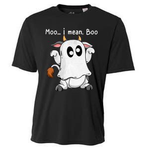 Moo I Mean Boo Ghost Cow Ghost Cow Halloween Farmer Cooling Performance Crew T-Shirt