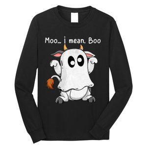 Moo I Mean Boo Ghost Cow Ghost Cow Halloween Farmer Long Sleeve Shirt