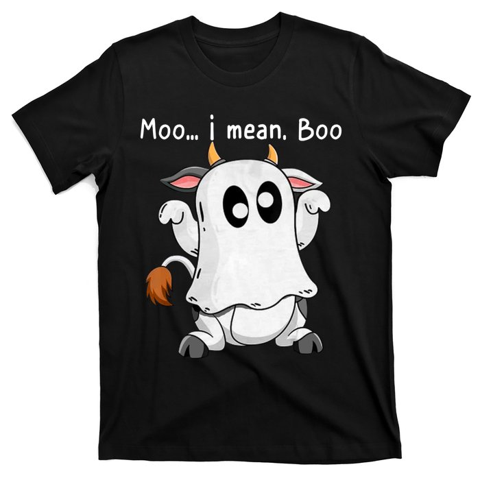 Moo I Mean Boo Ghost Cow Ghost Cow Halloween Farmer T-Shirt