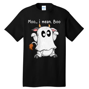 Moo I Mean Boo Ghost Cow Ghost Cow Halloween Farmer Tall T-Shirt