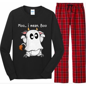 Moo I Mean Boo Ghost Cow Ghost Cow Halloween Farmer Long Sleeve Pajama Set