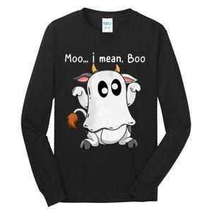 Moo I Mean Boo Ghost Cow Ghost Cow Halloween Farmer Tall Long Sleeve T-Shirt