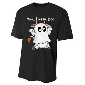 Moo I Mean Boo Ghost Cow Ghost Cow Halloween Farmer Performance Sprint T-Shirt