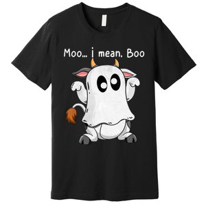 Moo I Mean Boo Ghost Cow Ghost Cow Halloween Farmer Premium T-Shirt