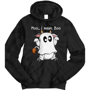 Moo I Mean Boo Ghost Cow Ghost Cow Halloween Farmer Tie Dye Hoodie