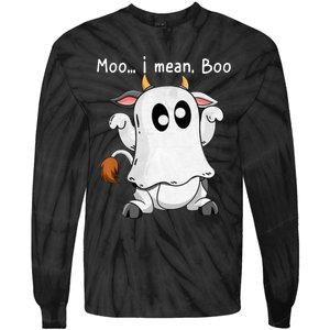 Moo I Mean Boo Ghost Cow Ghost Cow Halloween Farmer Tie-Dye Long Sleeve Shirt