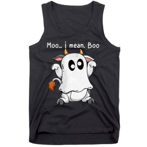 Moo I Mean Boo Ghost Cow Ghost Cow Halloween Farmer Tank Top