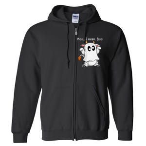 Moo I Mean Boo Ghost Cow Ghost Cow Halloween Farmer Full Zip Hoodie