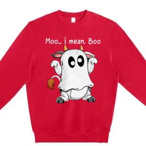 Moo I Mean Boo Ghost Cow Ghost Cow Halloween Farmer Premium Crewneck Sweatshirt