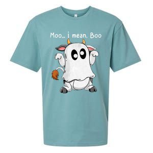 Moo I Mean Boo Ghost Cow Ghost Cow Halloween Farmer Sueded Cloud Jersey T-Shirt