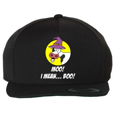 Moo I Mean Boo Cow With Witch Hat Funny Halloween Funny Gift Wool Snapback Cap