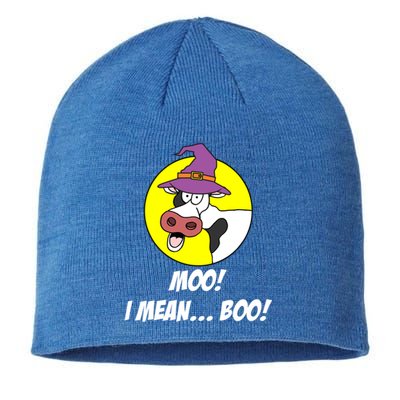 Moo I Mean Boo Cow With Witch Hat Funny Halloween Funny Gift Sustainable Beanie