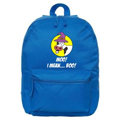 Moo I Mean Boo Cow With Witch Hat Funny Halloween Funny Gift 16 in Basic Backpack