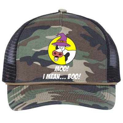 Moo I Mean Boo Cow With Witch Hat Funny Halloween Funny Gift Retro Rope Trucker Hat Cap