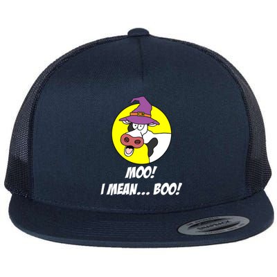 Moo I Mean Boo Cow With Witch Hat Funny Halloween Funny Gift Flat Bill Trucker Hat