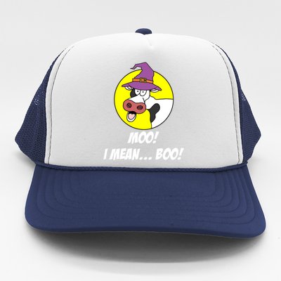 Moo I Mean Boo Cow With Witch Hat Funny Halloween Funny Gift Trucker Hat