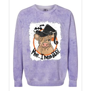 Moo I Mean Boo Ghost Witch Cow Bleached Funny Halloween Colorblast Crewneck Sweatshirt