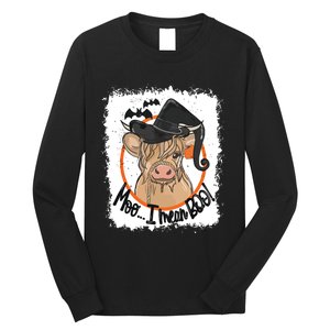 Moo I Mean Boo Ghost Witch Cow Bleached Funny Halloween Long Sleeve Shirt