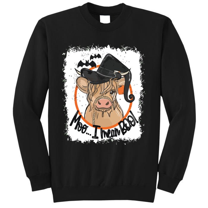 Moo I Mean Boo Ghost Witch Cow Bleached Funny Halloween Sweatshirt