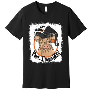 Moo I Mean Boo Ghost Witch Cow Bleached Funny Halloween Premium T-Shirt