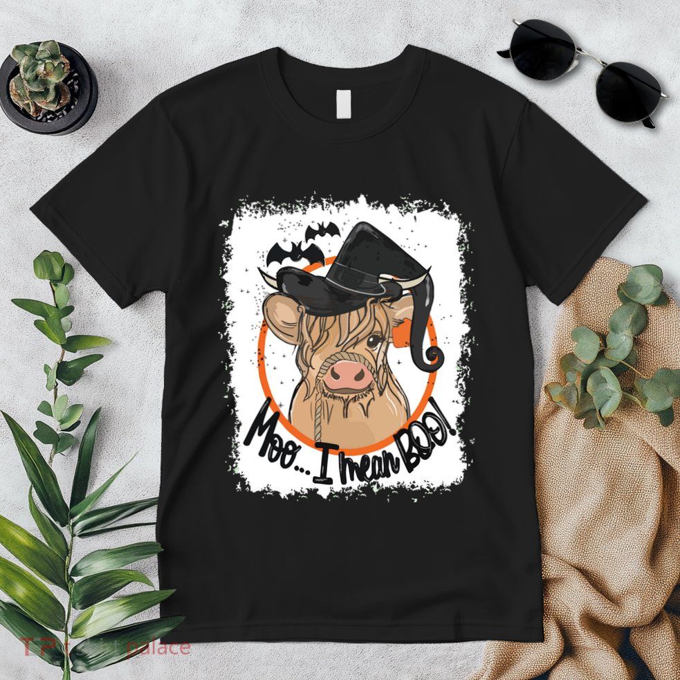 Moo I Mean Boo Ghost Witch Cow Bleached Funny Halloween Premium T-Shirt