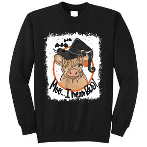 Moo I Mean Boo Ghost Witch Cow Bleached Funny Halloween Tall Sweatshirt