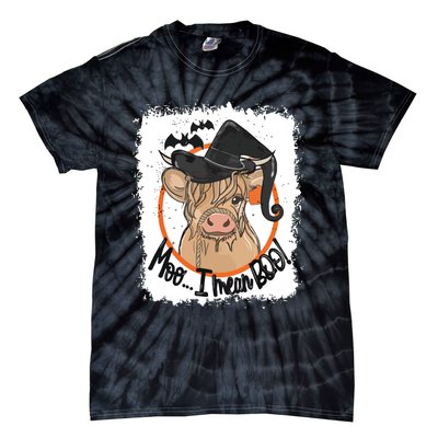 Moo I Mean Boo Ghost Witch Cow Bleached Funny Halloween Tie-Dye T-Shirt