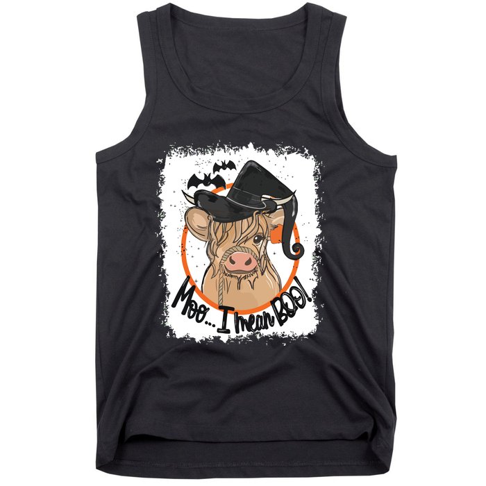 Moo I Mean Boo Ghost Witch Cow Bleached Funny Halloween Tank Top