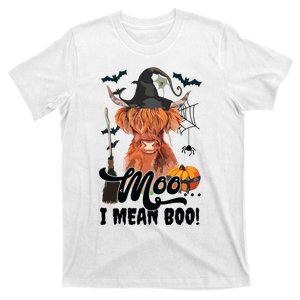 Moo I Mean Boo Witch Scottish Highland Cow Halloween Costume Long Sleeve T-Shirt