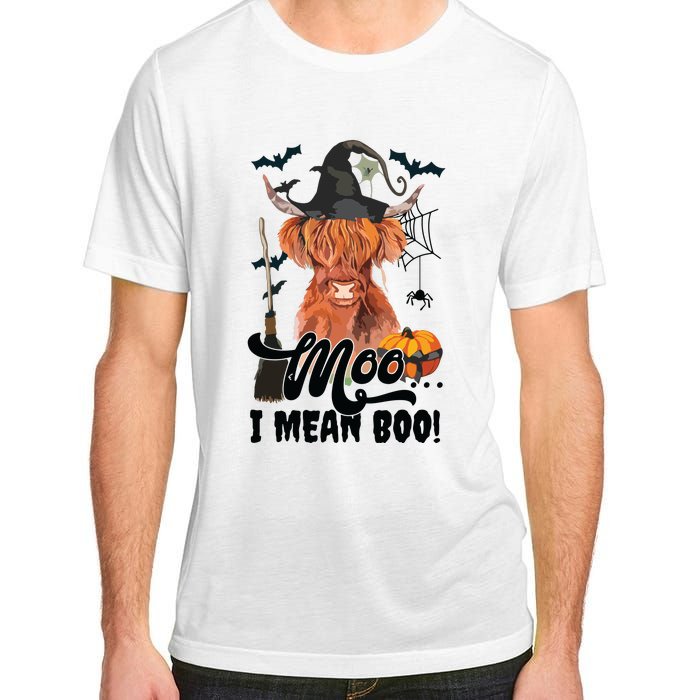 Moo I Mean Boo Witch Scottish Highland Cow Halloween Costume Long Sleeve Adult ChromaSoft Performance T-Shirt