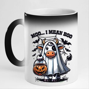 Moo I Mean Boo Witch Scottish Highland Cow Halloween Raglan Baseball 11oz Black Color Changing Mug