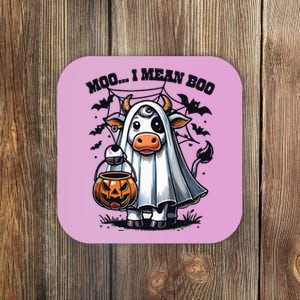 Moo I Mean Boo Witch Scottish Highland Cow Halloween Raglan Baseball Coaster