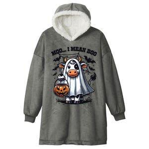 Moo I Mean Boo Witch Scottish Highland Cow Halloween Raglan Baseball Hooded Wearable Blanket