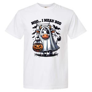 Moo I Mean Boo Witch Scottish Highland Cow Halloween Raglan Baseball Garment-Dyed Heavyweight T-Shirt