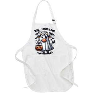 Moo I Mean Boo Witch Scottish Highland Cow Halloween Raglan Baseball Full-Length Apron With Pockets