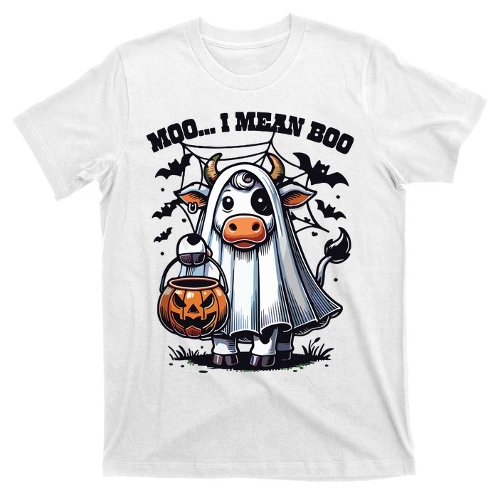 Moo I Mean Boo Witch Scottish Highland Cow Halloween Raglan Baseball T-Shirt