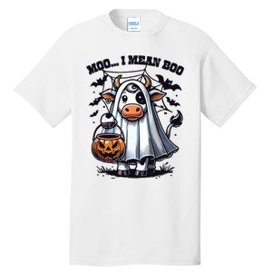 Moo I Mean Boo Witch Scottish Highland Cow Halloween Raglan Baseball Tall T-Shirt