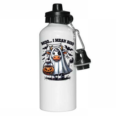 Moo I Mean Boo Witch Scottish Highland Cow Halloween Raglan Baseball Aluminum Water Bottle 