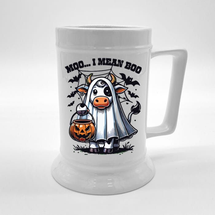 Moo I Mean Boo Witch Scottish Highland Cow Halloween Raglan Baseball Beer Stein