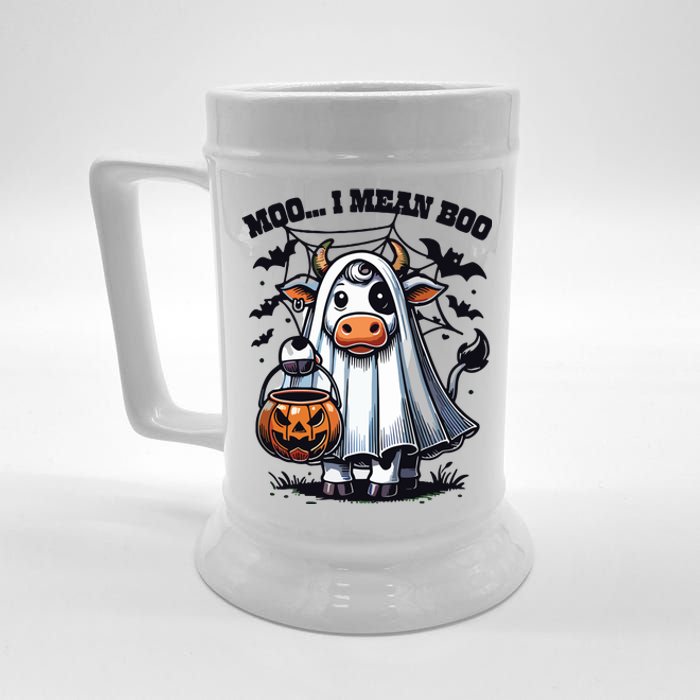 Moo I Mean Boo Witch Scottish Highland Cow Halloween Raglan Baseball Beer Stein