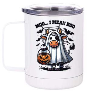 Moo I Mean Boo Witch Scottish Highland Cow Halloween Raglan Baseball 12 oz Stainless Steel Tumbler Cup