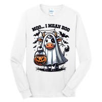 Moo I Mean Boo Witch Scottish Highland Cow Halloween Raglan Baseball Tall Long Sleeve T-Shirt