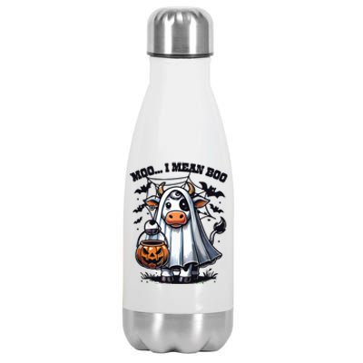 Moo I Mean Boo Witch Scottish Highland Cow Halloween Raglan Baseball Stainless Steel Insulated Water Bottle