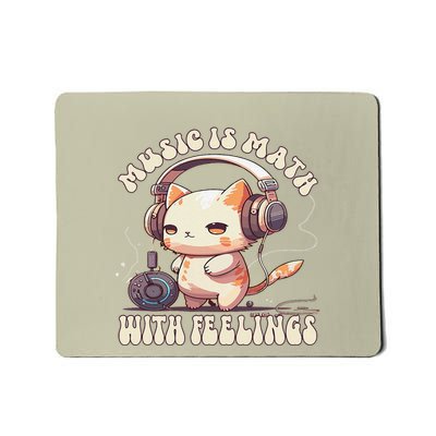 Music Is Math With Feelings Headphone Cute Cat Music Lover Mousepad