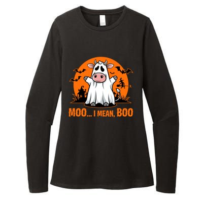 Moo I Mean Boo Funny Cow Halloween Costume Farmer Cow Cute Gift Womens CVC Long Sleeve Shirt