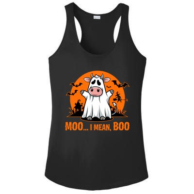 Moo I Mean Boo Funny Cow Halloween Costume Farmer Cow Cute Gift Ladies PosiCharge Competitor Racerback Tank