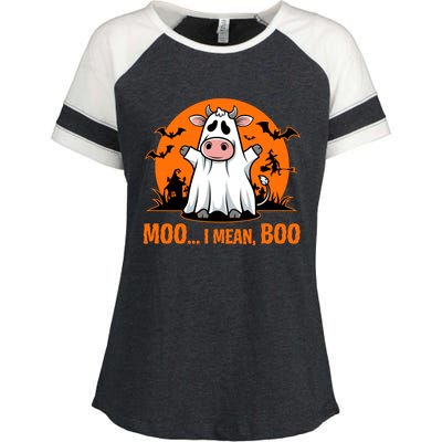 Moo I Mean Boo Funny Cow Halloween Costume Farmer Cow Cute Gift Enza Ladies Jersey Colorblock Tee