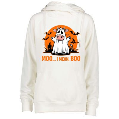 Moo I Mean Boo Funny Cow Halloween Costume Farmer Cow Cute Gift Womens Funnel Neck Pullover Hood