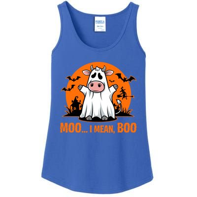 Moo I Mean Boo Funny Cow Halloween Costume Farmer Cow Cute Gift Ladies Essential Tank